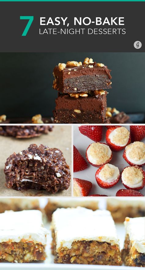 7 No-Bake Desserts to Satisfy Late-Night Cravings #nobake #desserts http://greatist.com/eat/no-bake-desserts Late Night Sweet Tooth, Easy Late Night Snacks Desserts, Easy Late Night Sweet Treats, Healthy Late Night Desserts, Late Night Dessert Easy, Sweet Late Night Snacks, Easy Late Night Desserts, Late Night Dessert, Gaining Weight Tips