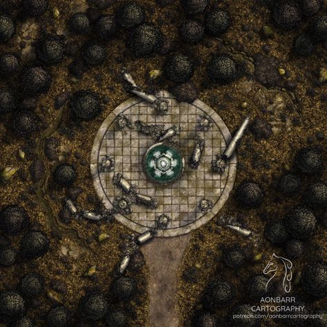 A battle map of a ruined shrine in the forest. Forest Ruins, Forest Map, Cartographers Guild, Dnd World Map, Building Map, Battle Map, Fantasy Town, Scale Map, Map Pictures