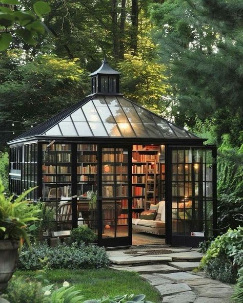 Backyard Man Cave Sheds, Man Cave Shed Ideas, Greenhouse Library, Backyard Man Cave, Garden Office Shed, Garden Shed Interiors, Man Cave Shed, Shed Ideas, Pallet House