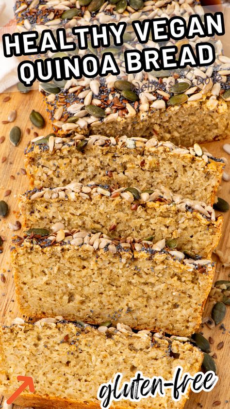 Discover the magic of this easy gluten-free vegan quinoa bread recipe, using just 4 basic ingredients. Enjoy its soft, moist, and flavorful texture, perfect for sandwiches or toasting. And the best part? It's a hassle-free, yeast-free, and a healthy gluten-free bread option you won't want to miss! Wfpb Bread, Quinoa Bread Recipe, Lentil Bread Recipe, Healthy Gluten Free Bread, Gf Bread Recipe, Lentil Bread, Quinoa Bread, Gluten Free Vegan Bread, Vegan Breads