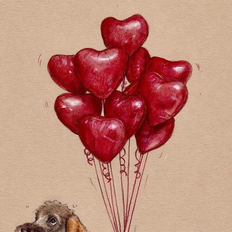 Emily Duffin Country Illustration on Instagram: "♥️NEW Valentines Day Cards

♥️Available to preorder now 

♥️Link in bio 

‘Balloons For My Valentine’ 
.
.
.

#valentinesday #valentinescard #greetingscard #valentine #love #dachshundlove #dachshund #beatrixpotter #february #wirehaireddachshund  #illustration #dachshundlife #watercolourillustration #sausagedog #dogsinjumpers" Country Illustration, Valentines Day Drawing, Wire Haired Dachshund, Valentines Day Cards, Valentine Love, Dachshund Love, Beatrix Potter, My Valentine, Sausage Dog