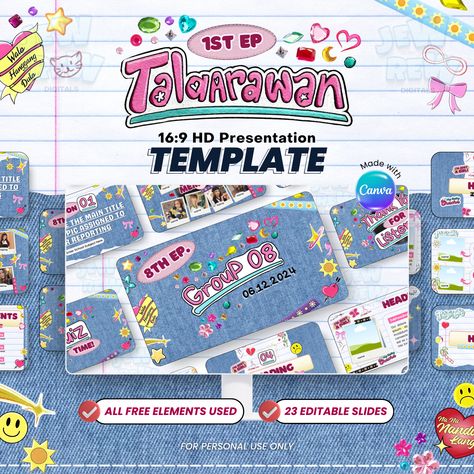 Bini Talaarawan EP Presentation Template (Album Inspired) 📔🌸 Scrapbook Ppt Template, Biology Ppt Template, Canva Design Presentation, Microsoft Powerpoint Templates, Y2k Ppt Template, Cute Canva Presentation Templates, Free Elements In Canva, Aesthetic Canva Templates Free, Presentation Canva Template Free