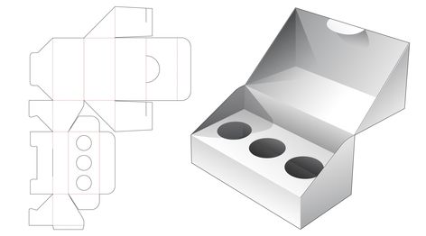 1 piece packaging with 3 circle insert supporter Packaging Dielines, Box Packaging Templates, Packaging Die Cut, Egg Packaging, Packaging Template Design, Paper Box Template, Packaging Display, 3d Vector, Packaging Template