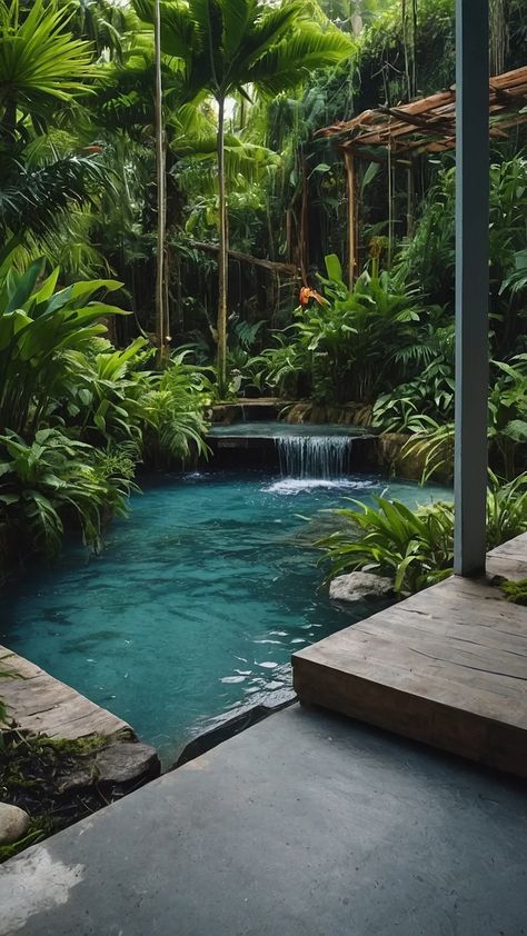 Lush Paradise: 15 Jungle Garden Ideas to Transform Your Backyard - Cheerful Talks Small Jungle Garden Ideas, Jungle Garden Ideas, Urban Terrace, Luxury Outdoor Spaces, Swimming Pool Pond, Jungle Gardens, Dream Pools, Small Outdoor Spaces, Ponds Backyard