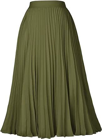 Kate Kasin Women's High Waist Pleated A-Line Swing Skirt KK659 Dark Green Skirt, Pleated Chiffon Skirt, High Waisted Pleated Skirt, Pleated Chiffon, Green A, Line Skirt, Beautiful Skirts, Chiffon Skirt, Summer Skirts