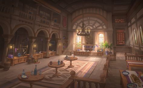 ArtStation - guild interior, jeje Fantasy Guild Building, Dnd World Map, Episode Backgrounds, Fantasy Decor, Sims Building, Building Concept, Location Inspiration, Building Art, Art Story