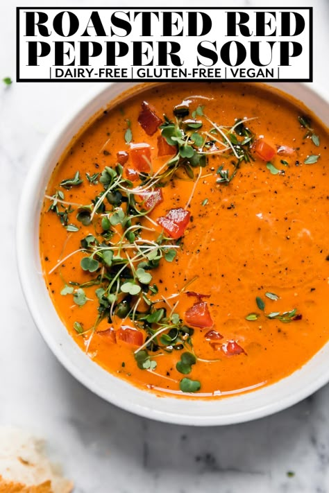 Red Pepper Soup Recipe, Pepper Soup Recipe, Roasted Red Pepper Soup, Cozy Soup, Resep Smoothie, Red Pepper Soup, Pepper Soup, Happy Cooking, Roasted Red Pepper