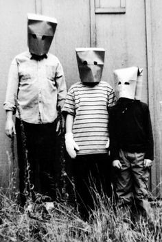 Paper Bag Mask | Paper Bags, Masks and Paper Inge Morath, Paper Masks, Weird Photography, Creepy Costumes, Friendship Photography, Elevator Music, Faceless Portrait, Head Mask, Family Halloween Costumes