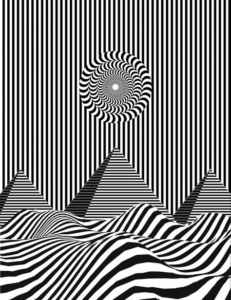 3d Line Art Optical Illusions, Spiral Optical Illusion, Motion Art Drawing, Op Illusion Art, Op Art Ideas Optical Illusions, Opart Illusion Drawing, Negative Positive Art, Rhythm Art Drawing, Optical Illusions Art Drawing