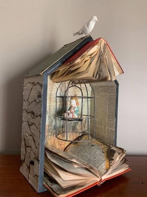 The Art of Assemblage & Found Object Art | My piece “Censored”, 2022 | Facebook Found Object Art Ideas, Found Object Art Assemblages, Old Bird Cage, Yard Art Crafts, Art Retreats, Object Art, Found Object Art, House On A Hill, Angel Art