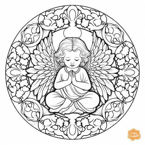 illustration of Cherub mandala coloring for relaxation Coloring Pages Celestial, Celestial Coloring Pages, Mandala Turtle, Coloring Page For Adults, Fantasy Fairy, Mandala Coloring, Adult Coloring Pages, Mythical Creatures, Coloring Pages For Kids