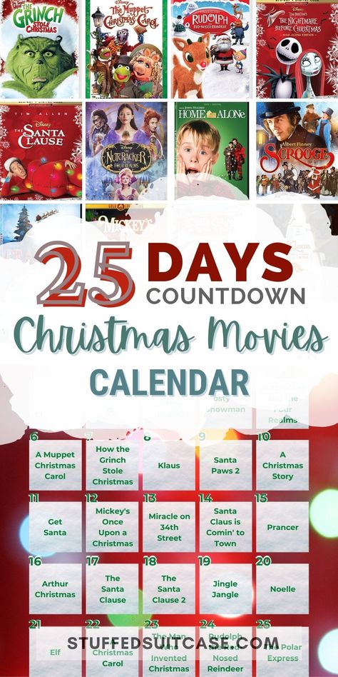 Check out this list of Christmas movies for kids plus a printable countdown to Christmas advent calendar with a movie for each day of December leading up to Christmas. This list has over 45 family Christmas movies rated G, PG, and PG-13 for kids of all ages! Countdown To Christmas Movie List, Christmas Movie Nights For Kids, Christmas Movies For Families, Christmas Movie Advent Calendar, Christmas Movies List Kids, Kids Christmas Movies List, Christmas Movie Calendar, Family Christmas Movies List, Childrens Christmas Movies