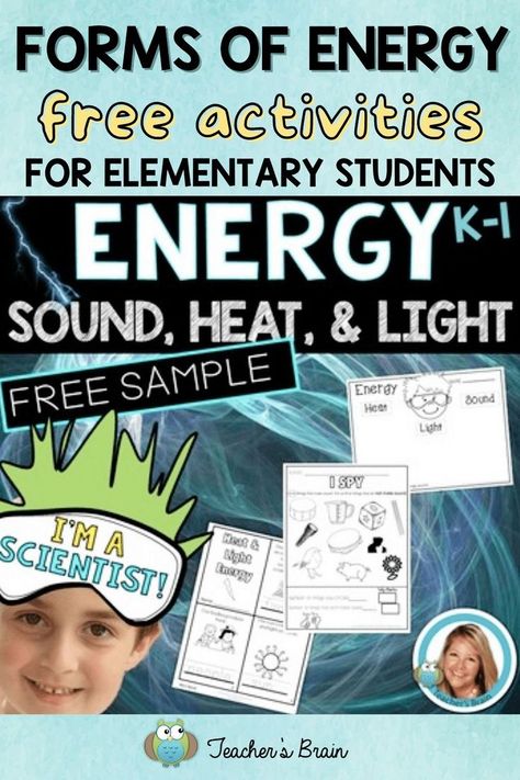 Looking for fun ways to get your students engaged in learning about forms of energy? Check out these free activities for elementary students! Kindergarten and first grade students will learn about sound, heat, and light in a fun and engaging way. Don't miss these free science activities. Sound Energy Activities, Light Energy Activities, Electricity Lessons, Teaching Sound, Activities For Elementary Students, Forms Of Energy, Kindergarten Stem, What Is Energy, Sound Science