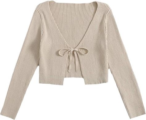 Floerns Women's Tie Front Long Sleeve Rib Knit Shrug Sweaters Cardigan Crop Top Rib Knit Shrug, Knit Shrug, Sweaters Cardigan, Cardigan Crop Top, Cardigan Crop, Women's Tie, Ribbed Cardigan, Womens Tie, Shrug Sweater