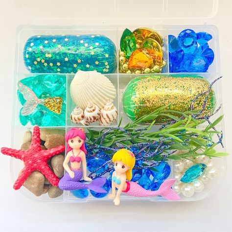 Mermaid Playdough Kit Busy Box Play Doh Kitbirthday Party | Etsy Mermaid Playdough, Seaweed Mermaid, Mermaid Sensory, Play Doh Kits, Playdough Kit, Playdough Kits, Busy Boxes, Sensory Boxes, Mermaid Lover