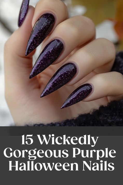 Get into the spooky spirit with these mesmerizing purple Halloween nails! Whether you prefer acrylic or natural, these purple nails are perfect for adding a pop of color to your Halloween look. From deep plum shades to vibrant lavender hues, there's a purple nail design for every style. Elevate your Halloween manicure game this year with stunning purple nails that are sure to stand out. Perfect for Halloween parties, trick-or-treating, or just embracing the season, purple nails are a chic and fe Nail Designs On Purple Nails, Witch Doctor Nails, Vampy Halloween Nails, Purple Powder Dipped Nails, Black And Purple Ombre Acrylic Nails, Purple Sparkle Halloween Nails, Black Orange Purple Nails, Witchy Purple Nails, Black And Purple Halloween Nail Designs