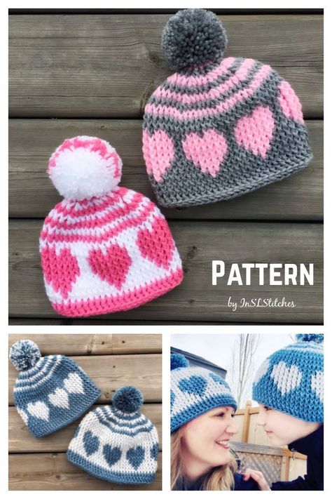 Heart Love Hat Crochet Pattern Cute Crochet Hat, Crochet Pattern Written, Valentine Hats, Diy Crochet Patterns, Mini Dog, Crochet Kids, Kids Hat, Crochet Hat Free, Crochet Knit Hat