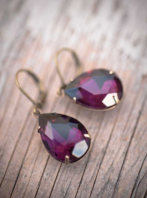 Amethyst Earrings Estate Style Vintage Earrings by NotOneSparrow, $22.00 Dark Purple Bridesmaid Dresses, Dark Purple Wedding, Wedding Colors Purple, Bridal Party Jewelry, Purple Bridesmaids, Purple Bridesmaid Dresses, Radiant Orchid, All Things Purple, Amethyst Earrings