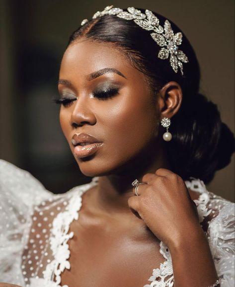 Black Wedding Hairstyles With Crown, Bridal Headshots, Wedding Headpiece Black Women, Black Bride Hairstyles With Tiara, Black Woman Bride Makeup, Bridal Head Pieces Black Women, Bridesmaids Hairstyles, Black Brides Hairstyles, Black Brides