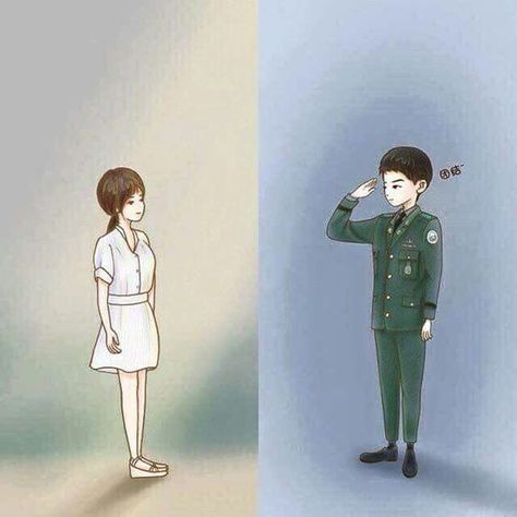 a doctor and a soldier who always have no time Army And Doctor Couple, Doctor Couple, Descendants Of The Sun Wallpaper, Sun Cartoon, Kdrama Art, Kdrama Fanart, Army Love Photography, Kdrama Wallpaper, Descendants Of The Sun