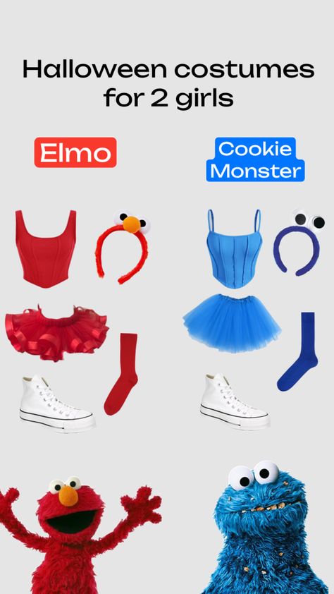 Elmo Halloween, Fun Halloween Outfits, Elmo And Cookie Monster, Matching Halloween Costumes, Trio Halloween Costumes, Matching Halloween, Halloween Inspo, Halloween Costumes For Teens