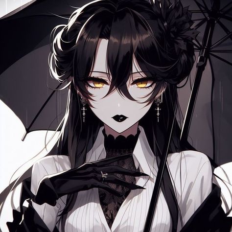 Anime Villians Female, Anime Female Black Hair, Evil Anime Female, Anime Oc Female Black Hair, Anime Oc Female Black Hair Green Eyes, Anime Demon Woman Black Hair, Goth Oc Art Girl, Goth Girl Character Design, Alice In Wonderland Fanart