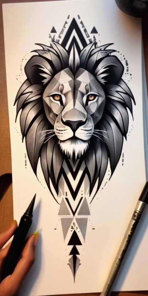 Geometrical Tattoo Design, Lion And Rose Tattoo, Lion Head Drawing, Geometrical Tattoo, Graphic Design Activities, Geometric Lion Tattoo, Tattoo Ideas Males, Lion Mandala, Mens Lion Tattoo