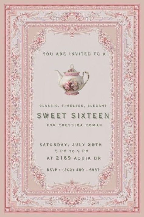 17th Birthday Ideas, Debut Ideas, Bday Invitations, Tea Party Invitations, Tea Party Theme, Garden Birthday, Sweet 16 Invitations, 18th Birthday Party, 17th Birthday