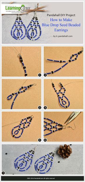 Pandahall DIY Project – How to Make Blue Drop Seed Beaded Earrings from LC.Pandahall.com Seed Beaded Earrings, Seed Bead Bracelet Patterns, Seed Bead Jewelry Patterns, Beaded Necklace Patterns, Beaded Earrings Tutorials, Beaded Earrings Diy, Seed Bead Patterns, Beaded Jewelry Tutorials, Seed Bead Tutorial