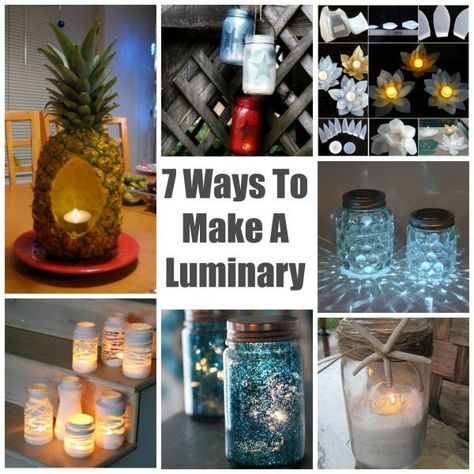 Now that the weather is warming, we will be spending a lot more time outdoors and having parties later into the evenings.  A cute and decorative luminary is a great way to add a nice touch to your … Mason Jar Luminaries, Pineapple Candles, Candle Luminaries, Glass Bottle Crafts, Painted Jars, Jar Diy, Candle Centerpieces, Crystal Candles, Melting Candles