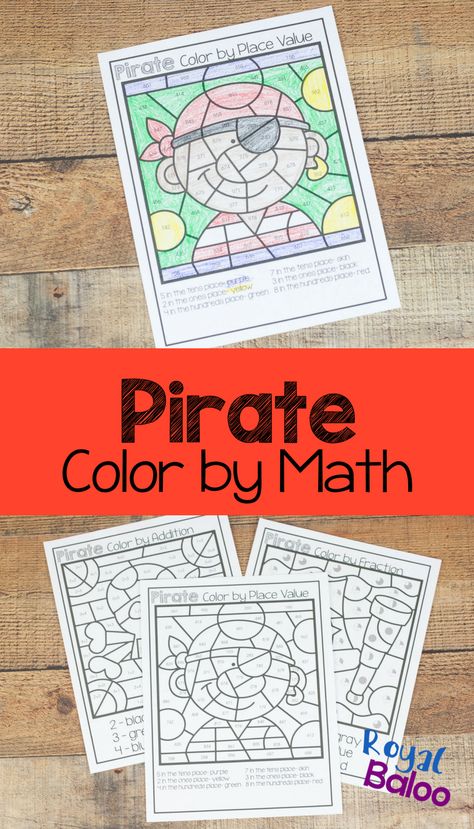 Make math more fun with color by math pages! Addition, fractions, and place value are all covered in this fun pirate math set! Pirate Activities 2nd Grade, Pirate Themed Math Activities, Pirate Literacy Activities, Pirate Puzzle Printable, Pirate Maths, Pirate Unit, Homeschool Math Curriculum, Pirate Activities, Math Pages