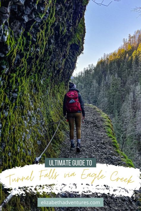 Tunnel Falls via Eagle Creek: Everything You Need to Know About This Epic Hike - Elizabeth Adventures Tunnel Falls Oregon, Lincoln City Oregon, Waterfall Hike, Oregon Hikes, Large Water Bottle, Eagle Creek, Waterfall Hikes, Small Waterfall, Columbia River Gorge