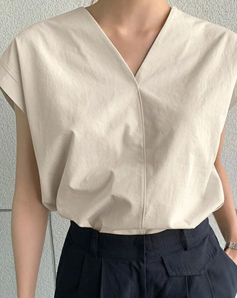 Product id: 1955018 Blouse Short Sleeves Design, Women Blouse Design, V Neck Tops For Women, Women Shirts Blouse Casual, Minimal Blouse, Shirt With Piping, Blouse Neck Patterns, Women Shirt Designs, Minimal Clothing