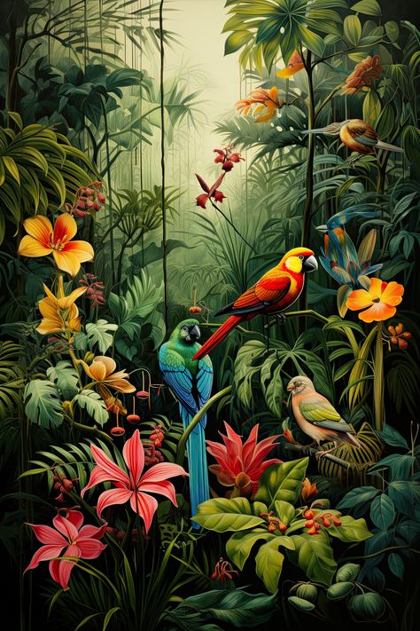 #birds, #tropical, #birdsounds, #birdambience Birds Sounds, Birds Tropical, Art Deco Design Graphics, Bird Sounds, Canvas Art Painting Acrylic, Tropical Art Print, Tiger Artwork, Tropical Painting, Sounds Of Nature