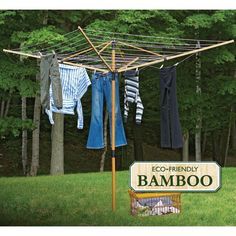 Greenway GCL9FAB Deluxe Bamboo Fold-Away Clothesline - GCL9FAB Outdoor Clothes Lines, Wall Drying Rack, Clothes Dryer Rack, Laundry Hanger, Laundry Rack, Bamboo Construction, Umbrella Designs, Large Yard, Clothes Dryer