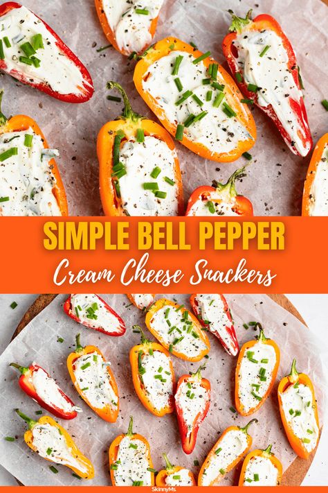 Simple Bell Pepper Cream Cheese Snackers Bell Pepper Cream Cheese Snack, Bell Peppers Cream Cheese, Cream Cheese Snacks, Snack Bites, Wellness Recipes, Nutritious Snacks, Basic Recipes, Delicious Healthy Recipes, Nutritious Meals