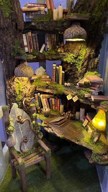 Bookshop Decor, Forest Book Nook, Fae House, Book Diorama, Miniature Kits, Forest Room, Fairy Bedroom, Room Box Miniatures, Fairy Room