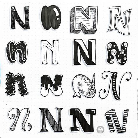 N Font Letter, Drawing Letters Creative, Decorative Letters Drawing, Graphic Letters Alphabet, Cool Letters To Draw, N Letter, Typography Drawing, Hand Lettering Alphabet Fonts, Cute Writing