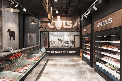 Butcher Shop on Behance Meat Shop Design Interiors, Butcher Shop Design Interiors, Butchery Interior, Butcher Shop Design, Butchery Design, Butcher Store, Local Butcher Shop, Meat Store, Meat Restaurant