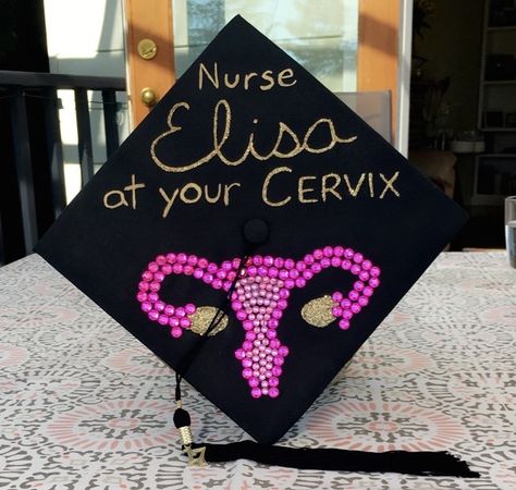 bedazzled uterus grad cap I made for nursing school Nursing School Quotes, Nurse Graduation Cap, Nursing Graduation Pictures, Graduation Cap Decoration, Cap Decorations, School Quotes, Nursing Graduation, Grad Cap, Graduation Pictures