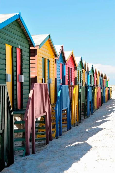 South Africa Vacation, African Adventure, Colorful Buildings, Paper Mosaic, Figure Design, Pastel Beach, Travel Baby, Africa Do Sul, Beach Huts