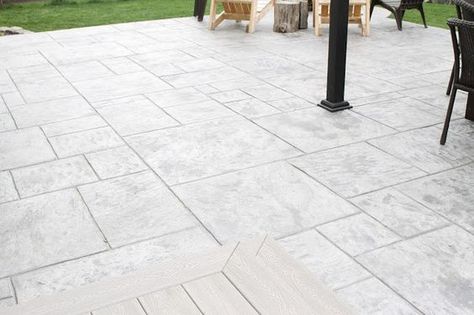 White Stamped Concrete Patio, Stamped Concrete Patio Color Ideas, Light Stamped Concrete Patio, Patio Pattern Ideas, Simple Stamped Concrete Patio, Light Grey Stamped Concrete Patio, Stamped Concrete Patio Ideas Pool Decks, Stamped Concrete Pool Deck Ideas, Stamped Concrete Patio Colors