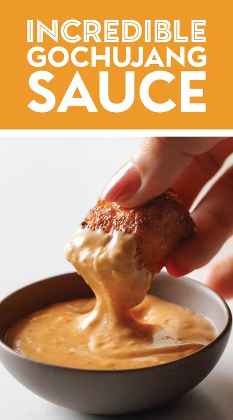 This delightful, creamy, silky, incredible gochujang sauce is what I put on everything! Dipped with chicken, drizzled on a bowl, tossed in a salad - perfect in every way. Gochujang Peanut Sauce, Gochujang Recipe Sauces, Chicken Dipping Sauce Recipes, Gochujang Dip, Gochujang Dipping Sauce, Rice Bowl Sauce, Asian Dipping Sauce Recipes, Steam Chicken Recipe, Dipping Sauce For Chicken