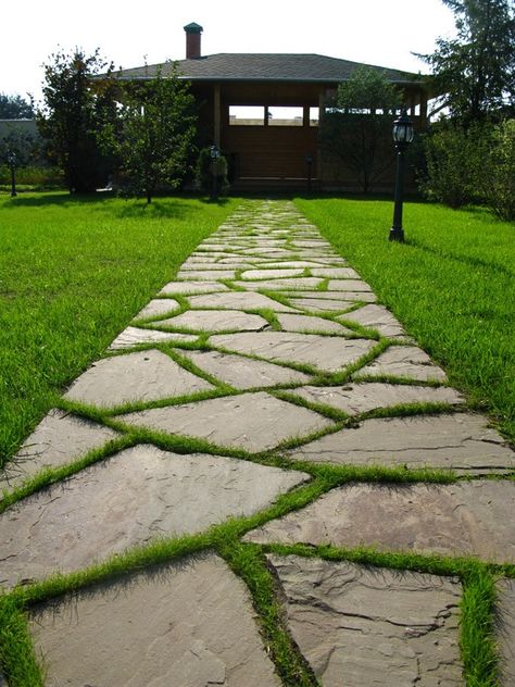 Backyard Walkway Ideas Pathways, Grass Pavers, Stepping Stone Walkways, Backyard Walkway, Walkway Design, Pathway Landscaping, Stone Landscaping, Garden Stepping Stones, Outdoor Stone