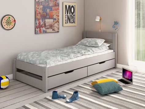 The Astral Solid Wood Single Bed with Storage in Grey is too good not to pick up 😍 🔥Available for only £199.00 & free next-day delivery is guaranteed! Buy now 😁 Single Bed With Storage, Wood Single Bed, Underbed Drawers, Bed Drawers, Trundle Mattress, Under Bed Drawers, Bed Parts, Small Double Bed, Wooden Bed Design