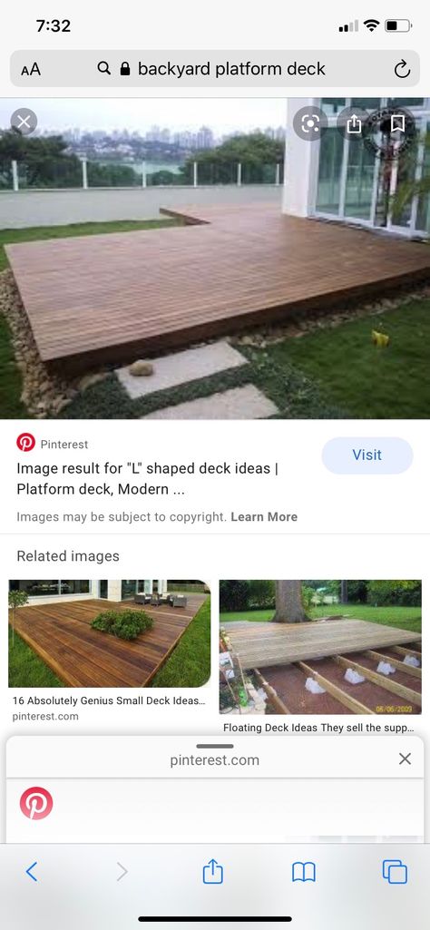 L Shaped Yard Ideas Backyards, L Shaped Deck Ideas, L Shaped Deck, Platform Deck, Yard Ideas Backyard, Floating Deck, Tub Ideas, Small Deck, Cabin Life