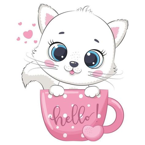 Cup Illustration, Mini Toile, Images Kawaii, Cute Raccoon, Cute Little Kittens, Cat Clipart, Character Cartoon, Baby Kittens, Cute Cartoon Animals