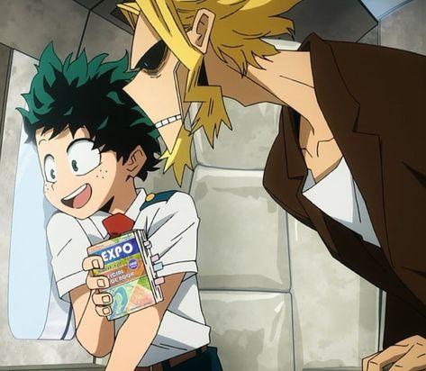 Midoriya And All Might, My Hero Academia Two Heroes, All Might And Deku, Izuku Official Art, Silly Anime, Mha Art, Toshinori Yagi, Best Father, No Thanks