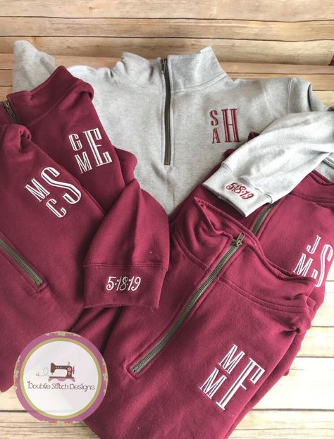 Personalized bridesmaid gifts, bridal shower gift, monogrammed bridal party, embroidered, monogram pullover, quarter zip, sweatshirt by DoubleStitchDesigns1 on Etsy Monogram Pullover, Fall Bridesmaids, Maroon Hoodie, Monogram Shirts, Unique Fall, Embroidered Monogram, Personalized Bridesmaid Gifts, Bridesmaids Personalized, Bridal Shower Gift