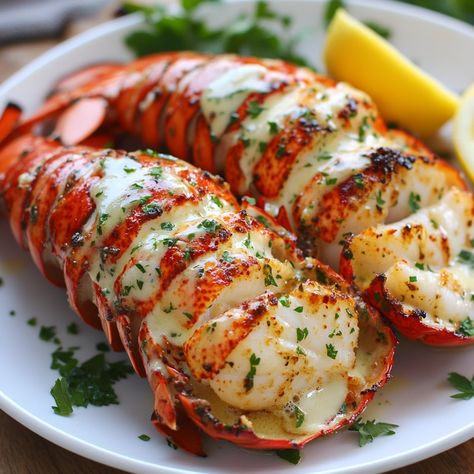 🦞🌿 Treat yourself to our luxurious Garlic Herb Butter Lobster! A decadent dish perfect for special occasions! 🍋🦞 #SeafoodDelight Garlic Herb Butter Lobster Ingredients: Lobster tails (2) Butter (1/4 cup) Garlic, minced (3 cloves) Fresh parsley, chopped (2 tbsp) Lemon juice (1 tbsp) Salt and pepper to taste Instructions: Preheat oven and split lobster tails lengthwise. Melt butter and mix with garlic, parsley, lemon juice, salt, and pepper. Brush mixture over lobster meat and bake until co... How To Eat Lobster, Fancy Lobster Dinner, High Class Food, Healthy Lobster Recipes, Special Dinner Ideas, Lobster Meal, Baked Lobster, Baked Lobster Tails, Butter Lobster